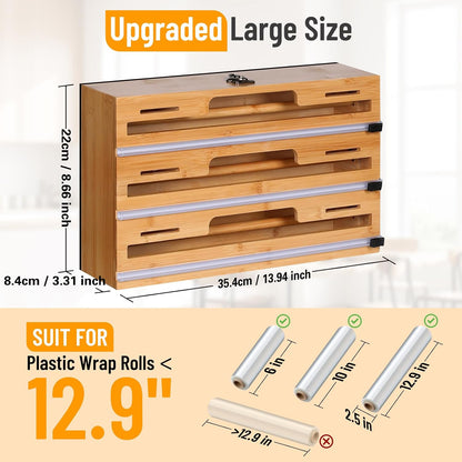 Allinside Magnetic Plastic Wrap Dispenser with Cutter, 3 in 1 Refrigerator Bamboo Wood Organizer for Tin Foil, Baking, Wax Paper Holder Kitchen Storage Box Compatible with 12.9" Roll, Black (3 Layer)