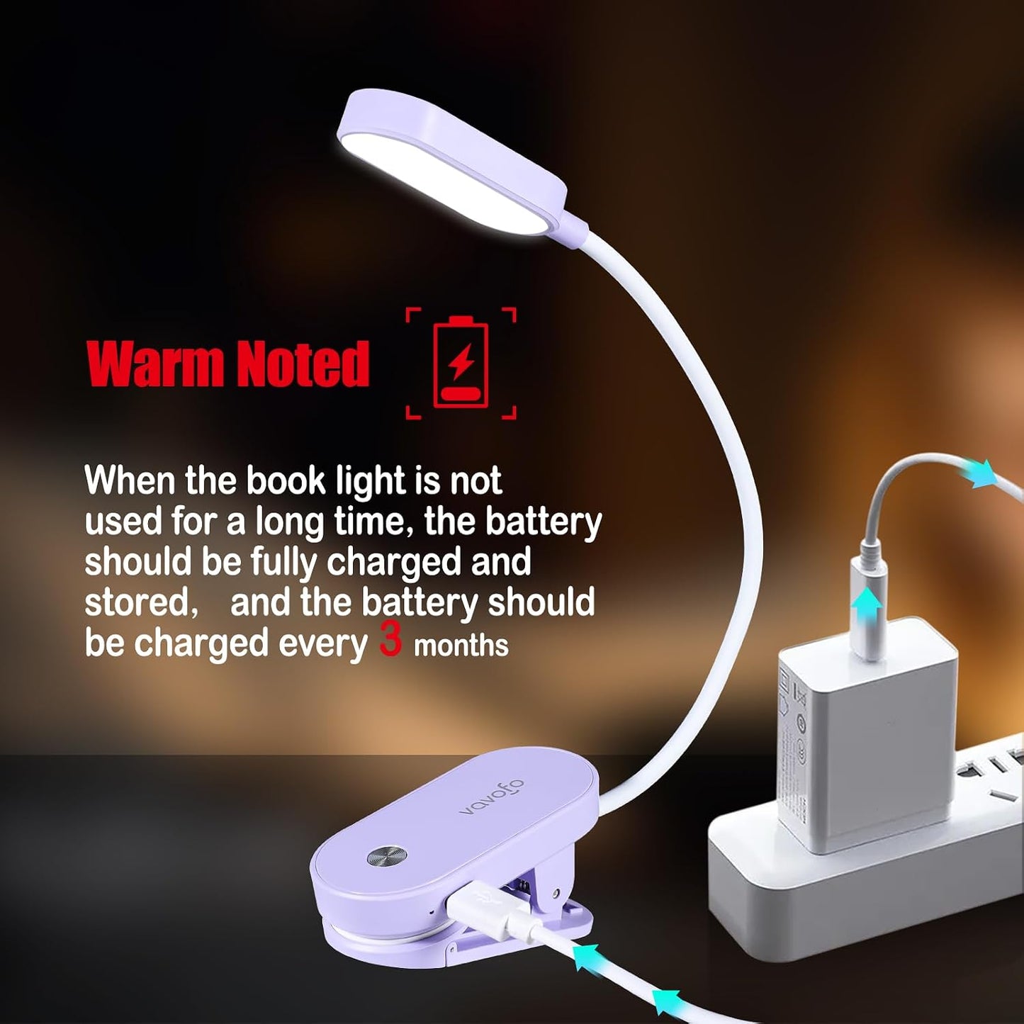 VAVOFO Rechargeable Book Light, 14 LEDs Eye Care Clip On Amber Reading Light for Bookworms Reading in Bed with 9 Colors 9 Brightness (Blue)