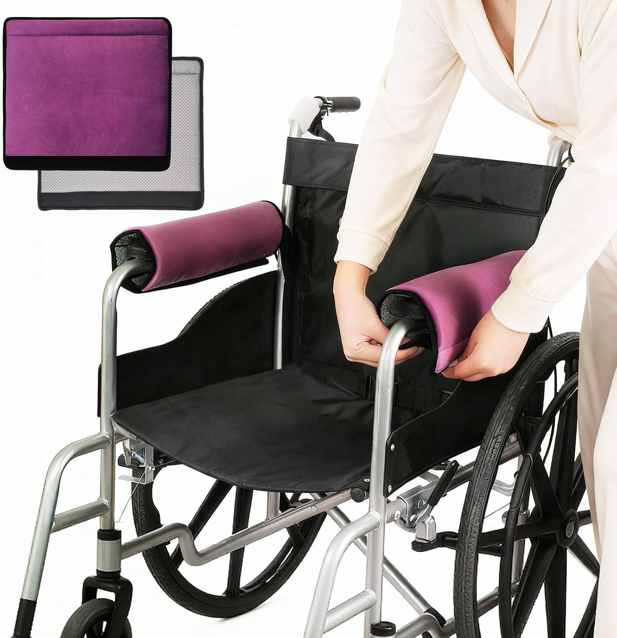 Wheelchair Armrest Covers (Pair)-Memory Foam Wheelchair armrest Pads Wicking Washable Non Slip Arm Rest Cover Cushion Pad for wheelchairs Office Chairs armchairs (Blue-Gray)