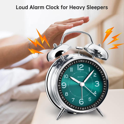 Peakeep Loud Alarm Clock for Heavy Sleepers Adults, Metal 4.5 Inches | Twin Bell Battery Operated Analog Alarm Clocks for Bedrooms Kids' Room Decoration (Jewel Blue)