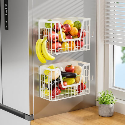 Magnetic Shelf for Fridge, Fruit Basket Magnet Shelves with 2 Hooks | Potato and Onion Storage Bins, Black Magnetic Organizer Side of Fridge Storage, Magnetic Spice Rack for Refrigerator Kitchen