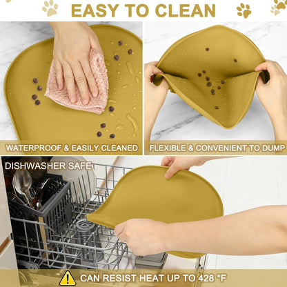 SMILOOL Waterproof Silicone Pet Food Mat with Raised Edge for Dog & Cat | 19" x 12" Non-Slip Pet Feeding Mats with Lip for Food & Water Bowl, Food Grade, Easy Cleaning, Black