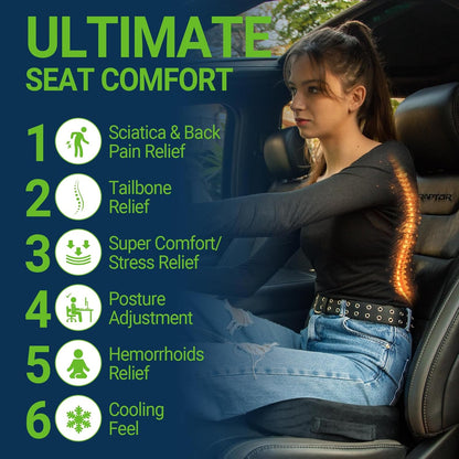 Season Guard Gel Memory Foam Seat Cushion for Tailbone Pain Relief, Black