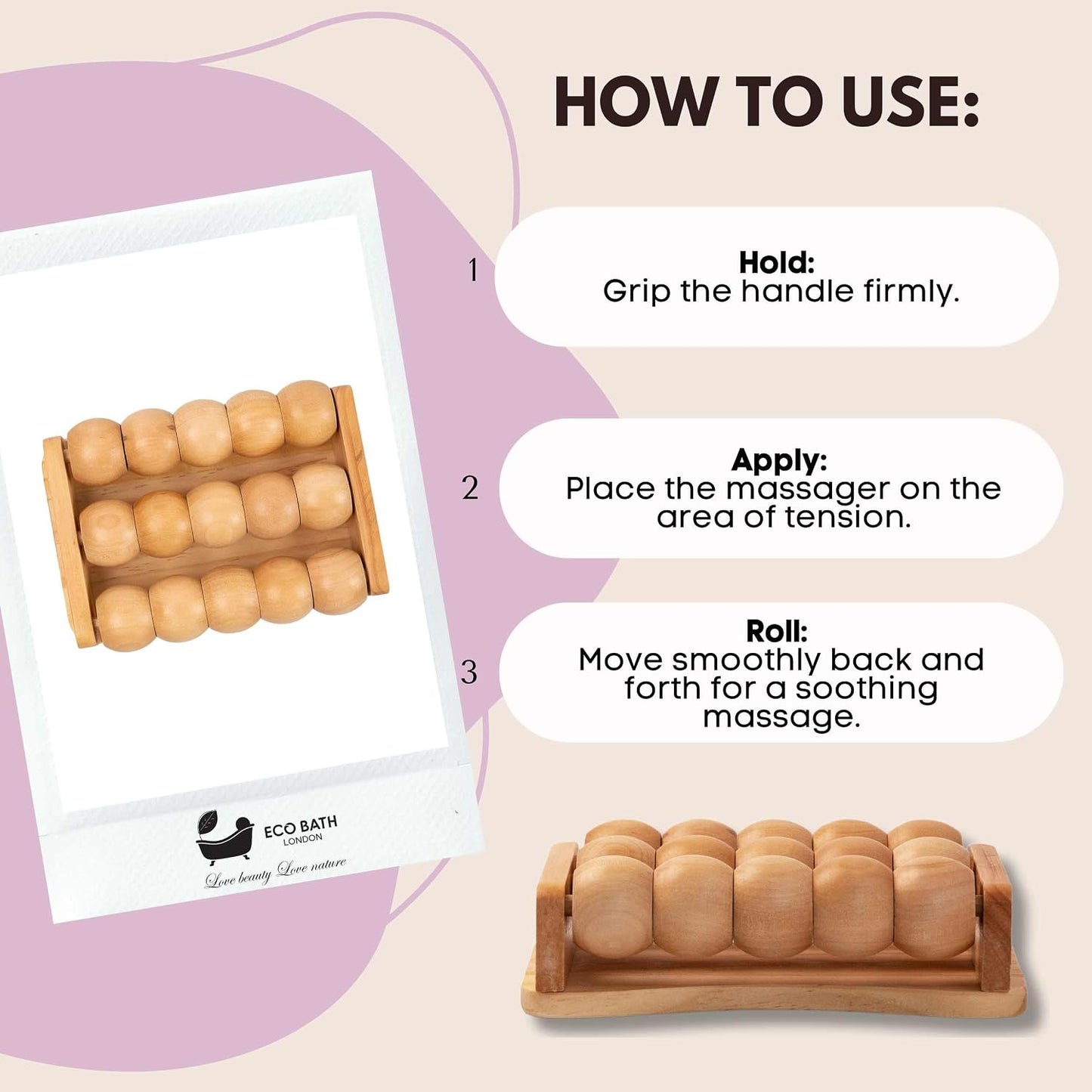 Eco Bath London Reflexology Foot Roller - Wooden Foot Massager for Plantar Fasciitis and Foot Pain Relief, Massage Roller for Improved Circulation