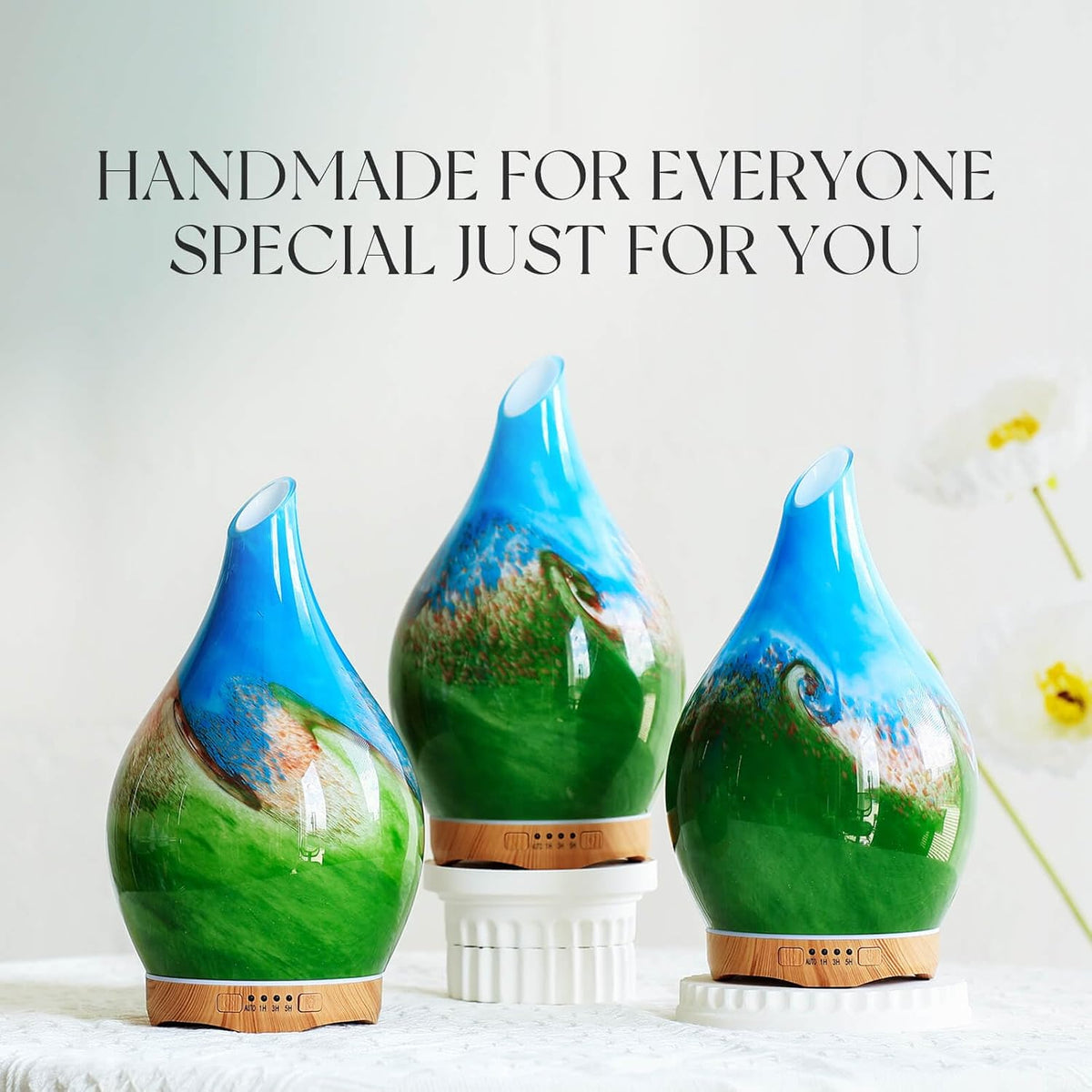 Porseme Essential Oil Diffuser 280ml Handmade Glass Diffuser 7H Runtime | Elegant Handmade Glass Aroma Diffuser with 7-color LEDs, Quiet Aromatherapy and Safe Auto Shut-off, Perfect for Gifts