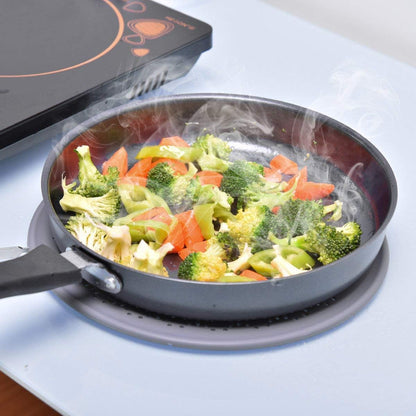Silicone Grease Splatter Screen Pan Cover with Folding Handle, Heat Resistant Cooling Mat, Strainer, Drain Board, Oil Splash Guard for Frying Pan Cooking, 11.4 Inch