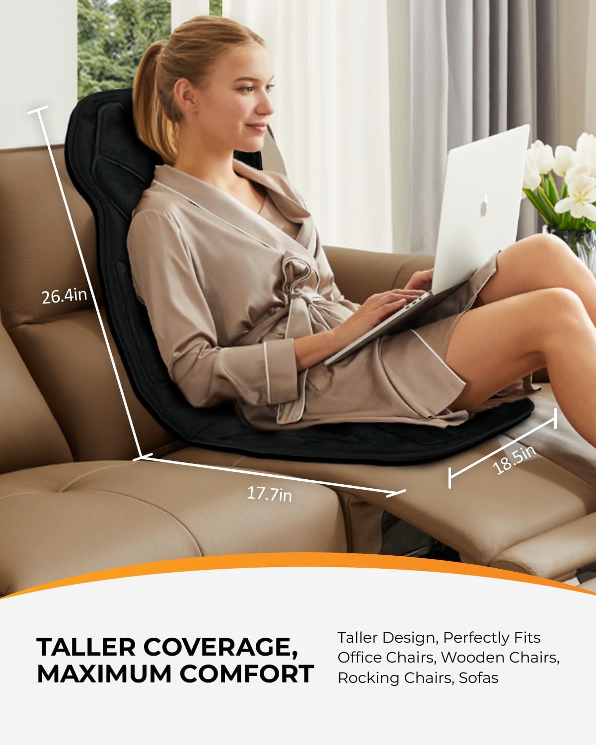 Vibration Back Massager with Heat, Massage Chair Pad with Carry Bag | Foldable heated seat cushion with carry bag, 3 heating zones, 5 modes, 3 intensities, 2 heat levels, 30/60/90 4 timer, office