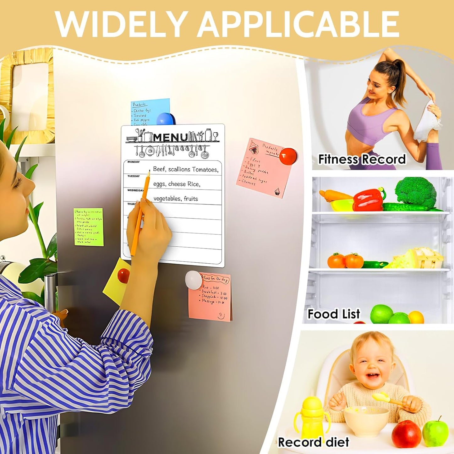 Magnetic Dry Erase Weekly Meal Planner for Refrigerator | Menu Magnet for Fridge, Grocery Shopping List, Family Schedule Planning List Boards, 8.5x12 inch
