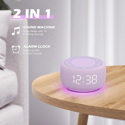 Buffbee Pro 2nd Gen| Sound Machine, Alarm Clock with Bluetooth Speaker | Upgraded Rechargeable Battery, White Noise Machine with 25 Sleep Sounds, Portable for Travel & Bedroom