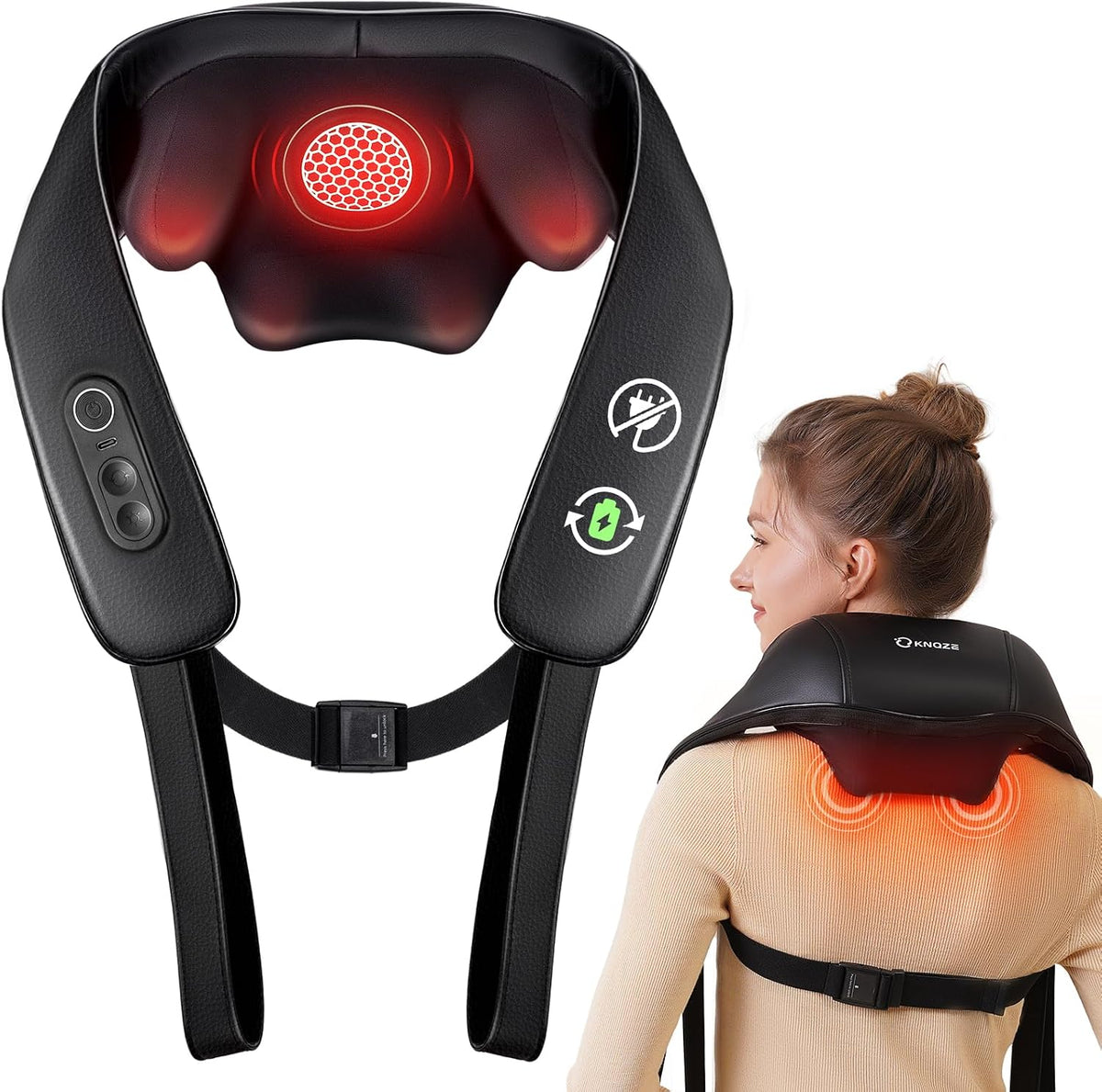 Cordless Neck and Shoulder Massager for Pain Relief Deep Tissue with Heat