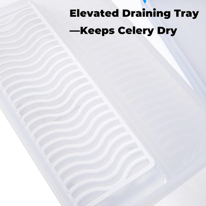 Celery Keeper for Refrigerator, 14 in 3.5 L Produce Container | Airtight Snap-Lock Lid, Draining Tray, Long Storage Bin, For Celery, Carrots, Greens And Refrigerator Produce