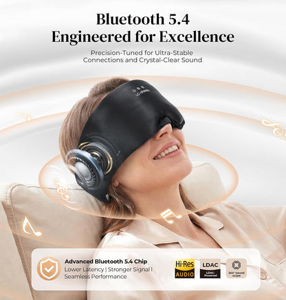 LC-dolida 3D Silk Bluetooth Sleep Mask, Mulberry Silk Sleep Mask with Bluetooth Headphones, Bluetooth Eye Sleep Mask for Side Sleepers, Total Blackout Bluetooth Eye Mask for Women Men, Black