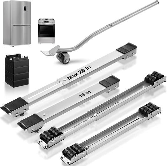 Zonon 2 Sets Appliance Rollers with Furniture Lifter, Heavy Duty Extendable Sliders with 24 Roller Brakes, Holds Up to 660 lb for Washers Dryers, Furniture Moving Tools(Silver,18 to 28 Inches)
