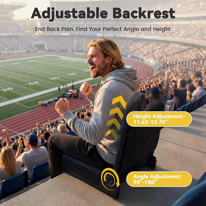Heated Stadium Seat, Folding Chair with Back Support for Bleachers | 5-Position Adjustable Backrest, 16.5" Wide Seat, USB Heating Pad (Power Bank NOT Included), Supports 330 lbs, Carry Strap