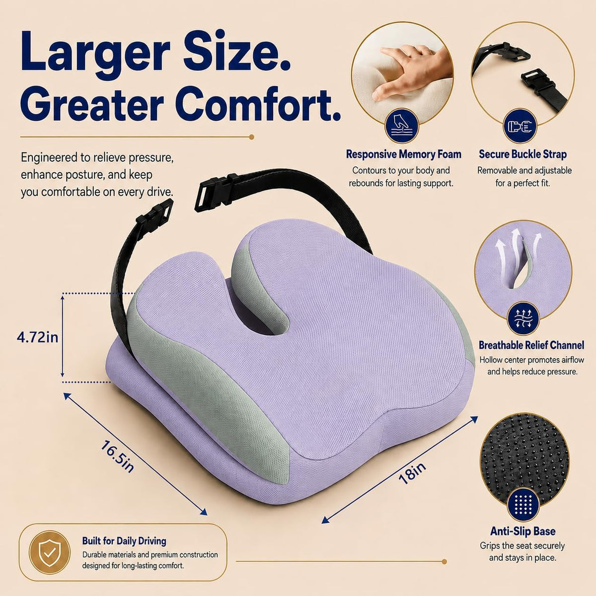 Memory Foam Ergonomic Seat Cushion for Office Chairs Pain Relief