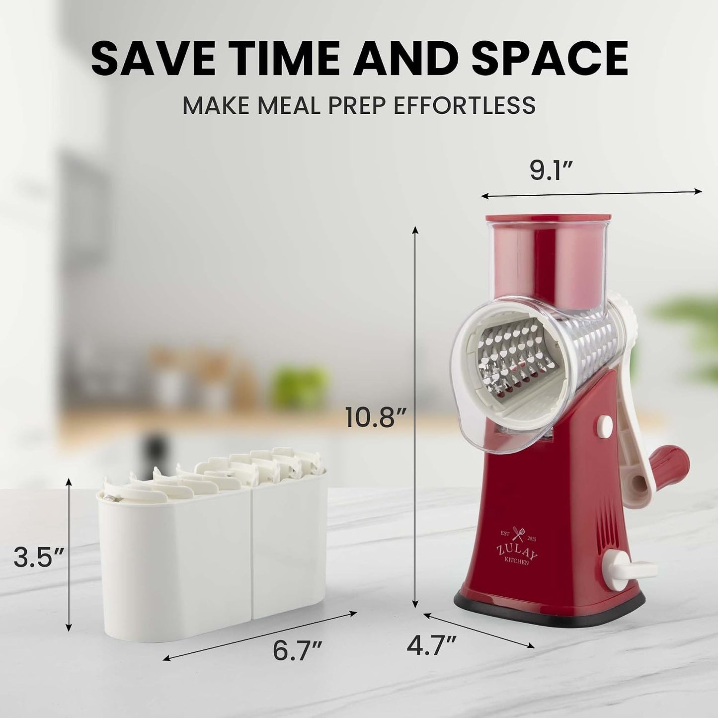 Zulay Kitchen Rotary Cheese Grater 5 Blade Cheese Shredder - Manual Hand Crank Cheese Grater With Reinforced Suction & 5 Interchangeable Drums - Easy to Use, Vegetable Chopper Round Mandoline Slicer - Colors A
