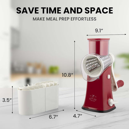Zulay Kitchen Rotary Cheese Grater 5 Blade Cheese Shredder - Manual Hand Crank Cheese Grater With Reinforced Suction & 5 Interchangeable Drums - Easy to Use, Vegetable Chopper Round Mandoline Slicer - Colors A