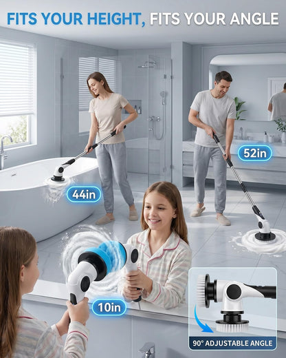 Electric Spin Scrubber, 3-Speed Shower Scrubber with Long Handle & 10 Replaceable Brush Heads, Cordless Full-Body IPX7 Waterproof Shower Cleaner Brush with 90 Mins Runtime for Bathroom