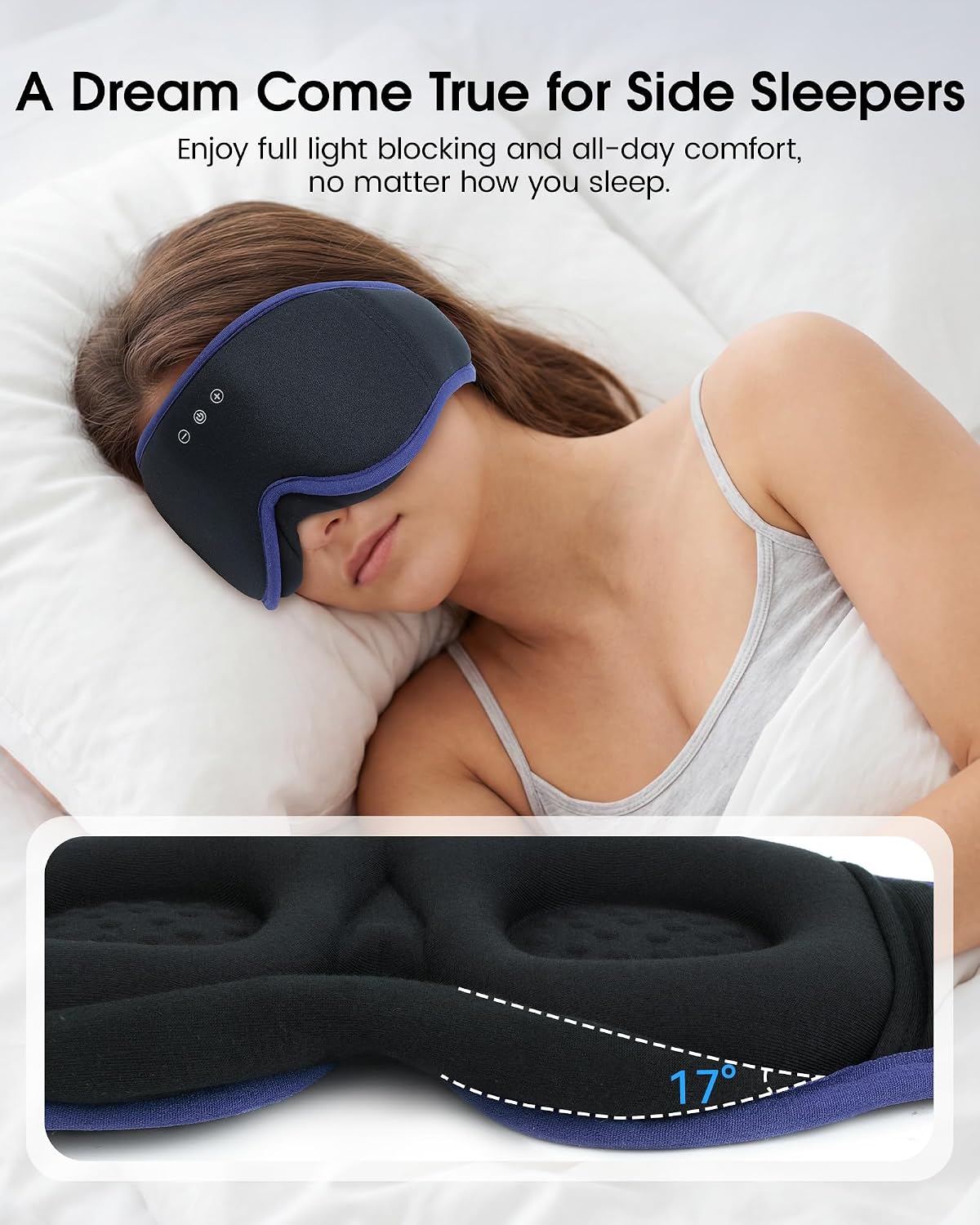 MUSICOZY Sleep Mask Bluetooth Headphones Eye Masks for Sleeping Headphone | 3D Wireless EyeMasks for Side Sleepers, 14-Hour Playtime, Ultra-Soft Breathable, Ultra-Thin Stereo Speakers for Women Men