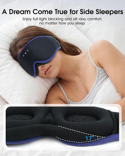 MUSICOZY Sleep Mask Bluetooth Headphones Eye Masks for Sleeping Headphone | 3D Wireless EyeMasks for Side Sleepers, 14-Hour Playtime, Ultra-Soft Breathable, Ultra-Thin Stereo Speakers for Women Men