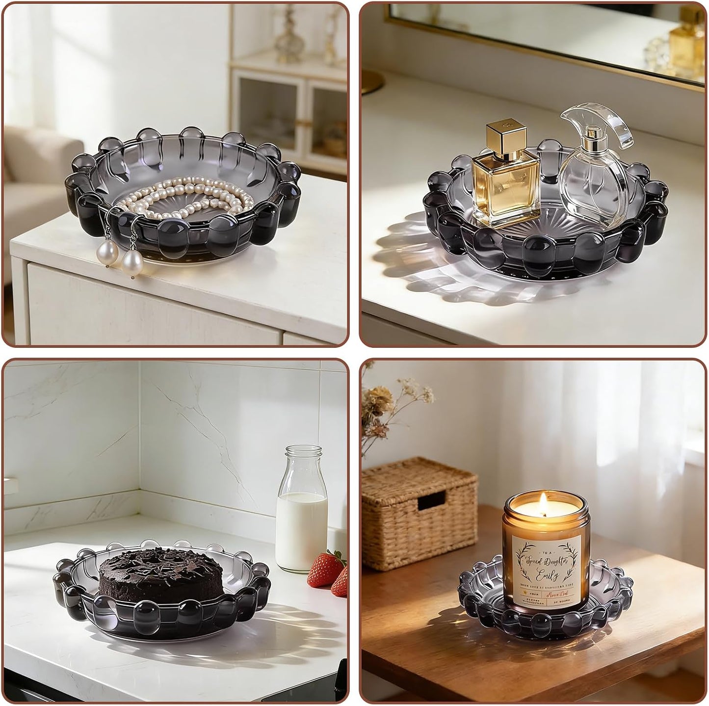 Bubble Glass Candle Dish Chic Large Clear Candle Holder Tray for Home Decor Modern Decorative Plate for Tea Lights Pillar Candles