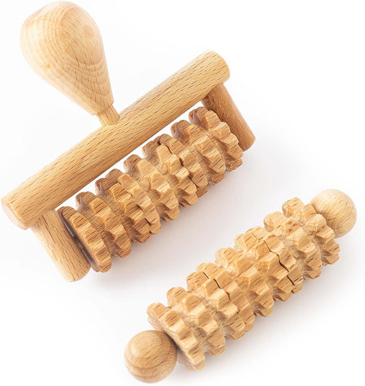 tuuli Body and Face Roller, Multi-Functional Wooden Massage Roller, Helps Ease Muscle Tension and Support Skin Health, Natural Face Massage Tools, Set of 2 (2 piece set A)