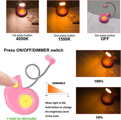 Kids Rechargeable Book Light, Clip on Reading Light for Kid, Kids Reading Lights, Amber Book Light for Reading in Bed, 2 Lighting Modes, Blue Light Blocking, Bookmark Light for Bookworms-Green