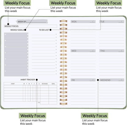 Thboxes A5 Weekly Planner Notebook, 52 Week Undated Journal for Women, Pink
