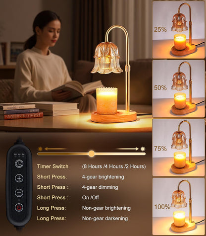 Candle Warmer Lamp Adjustable Timer - Electric Flower Glass Candles Light