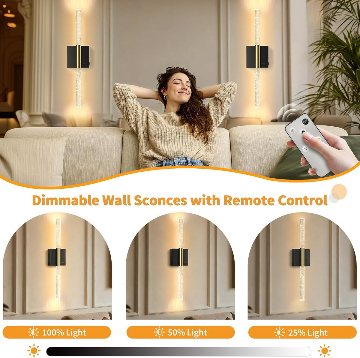 Battery Operated Sconces Set of 2, 28in Rechargeable Wireless Wall Lights