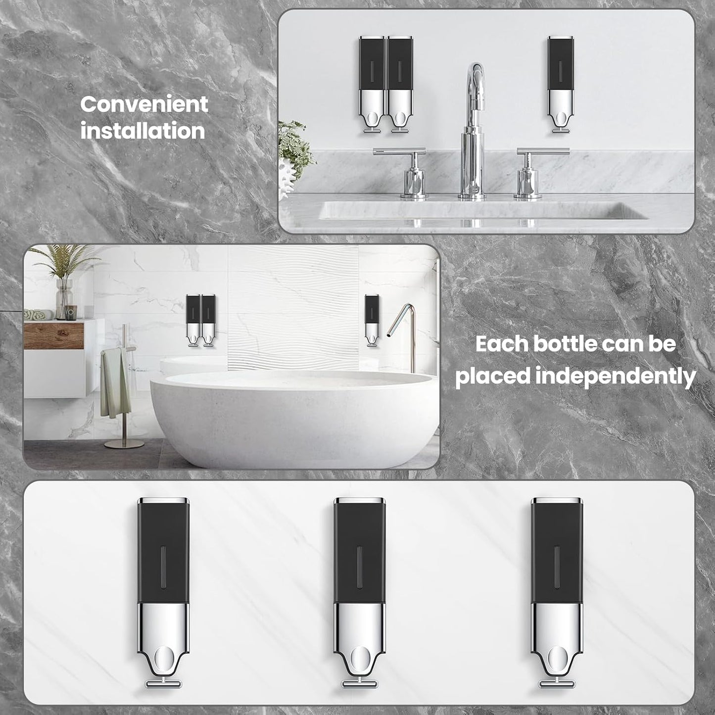 EHORIA Shampoo and Conditioner Dispenser, Shower Soap Dispenser | Shower Dispenser 3 Chamber No Drill, Wall Mounted Refillable Bottles, Shower Accessories for Bathroom, RV&Hotel,18.6oz 3 in 1