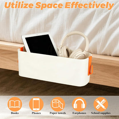 3 Pcs Bedside Caddy Plastic Bed Caddy, Orange Hanging Organizer Storage Basket with Hooks for Dorm Loft Rail RV Bathroom College Small Room Essentials