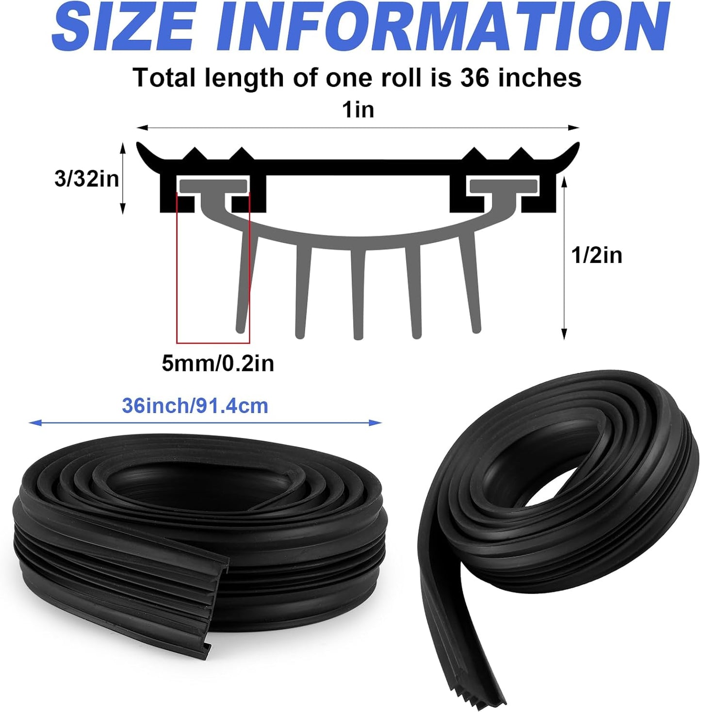 Nuanchu 1 Pc U Shaped Rubber Door Bottom Sweep, 36 Inch, Black | Weatherproof Stripping Seal for Exterior Front Doors, Noise Reducing, Rubber Door Seal Bottom Only
