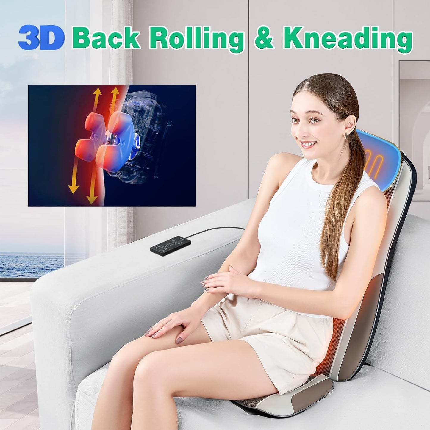 Vibration Massage Seat Cushion with Heat, Full Back & Neck Massager for Chair, 8 Motors Massage Pad with Adjustable Lumbar Support, Heated Chair Cushion for Office Home Recliner