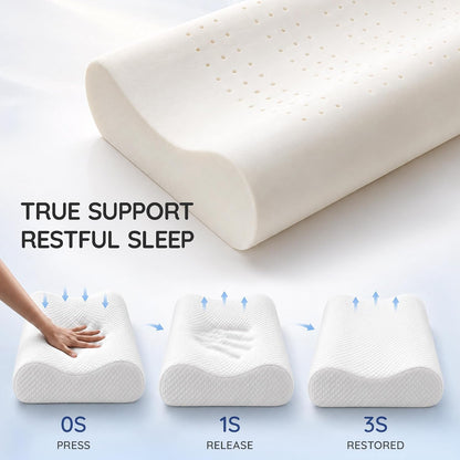 Contour Memory Foam Cervical Pillow for Neck Pain Relief, White | Orthopedic neck support | Standard size | side/back/stomach sleep | cervical alignment | two height choices | washable cover
