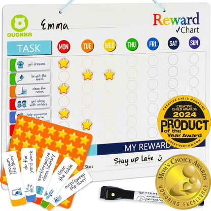 Magnetic Chore Chart for Kids - Reward Behavior Chart for Kids at Home | Dry Erase Morning Routine Schedule Board - Responsibility Star Chart for Toddlers 3-5 - 48 Magnets and 49 Stars
