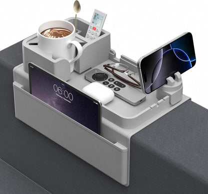 Couch Arm Cup Holder CLESOO Couch Arm Tray Anti-Slip Couch Cup Holder Silicone Sofa Armrest Tray Dual Side Pocket Couch Drink Holder Sofa Caddy Arm Remote Holder Snack Caddy with Phone Holder Blue