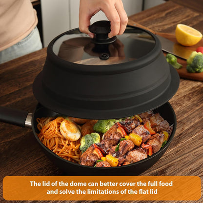 Collapsible Microwave Splatter Lid with Vented Tempered Glass Cover Wok Lid for Microwave Safe, Stockpot Steamer Pot Pan Round Bowl Plate 5" 6" 7" 8" 9" 10" Universal Multifunction Silicone Cover