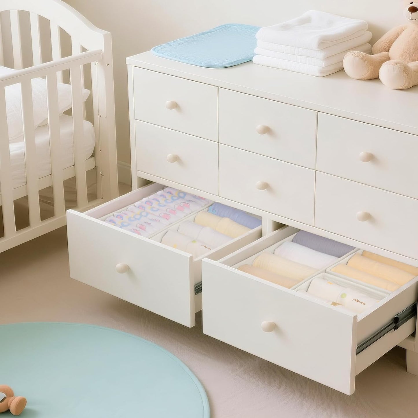 Drawer Organizer Clothes, 10 Pack Dresser Organizer for Baby Clothes, Underwear, Sock- Foldable Closet Organization and Storage Dividers Bins for Nursery, Bedroom (Beige)