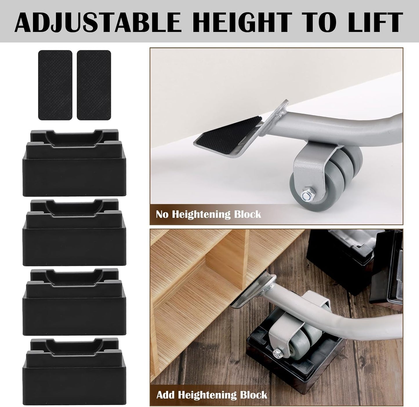 22" Furniture Lifter Tool, Appliance Metal Lifter for Heavy Furniture Grey | 1 Lifter Tool, 4 Raise Blocks, Movers, Sliders & Wheels to Move Sofa, Refrigerator, Washing Machine Easily & Safely