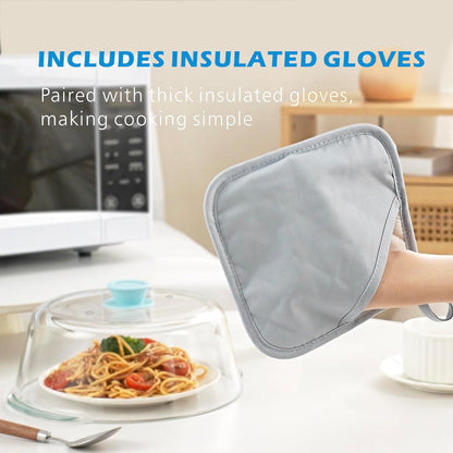 Tall Glass Microwave Splatter Cover for Food, 10in Food Grade Guard Lid | No Plastic, BPA Free, Dual Vents, Silicone Knob, 3.9in Tall for Bowl Covers, Microwave Lid for Food Heating, Dishwasher Safe