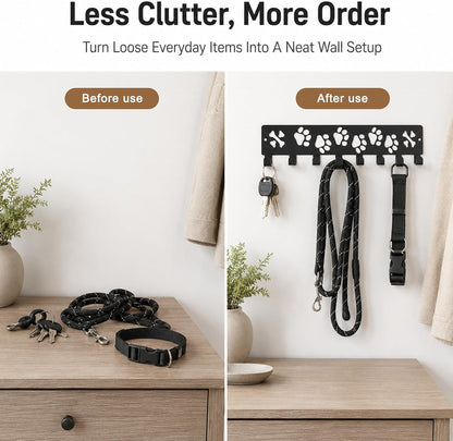 Key Holder Wall Mount & Dog Leash Holder, 8 Hooks 11.81'' × 2.76'' Dog Paws with Dones Design Wall Organizer, Metal Key Rack with Screw Anchors for Entryway, Farmhouse, Kitchen