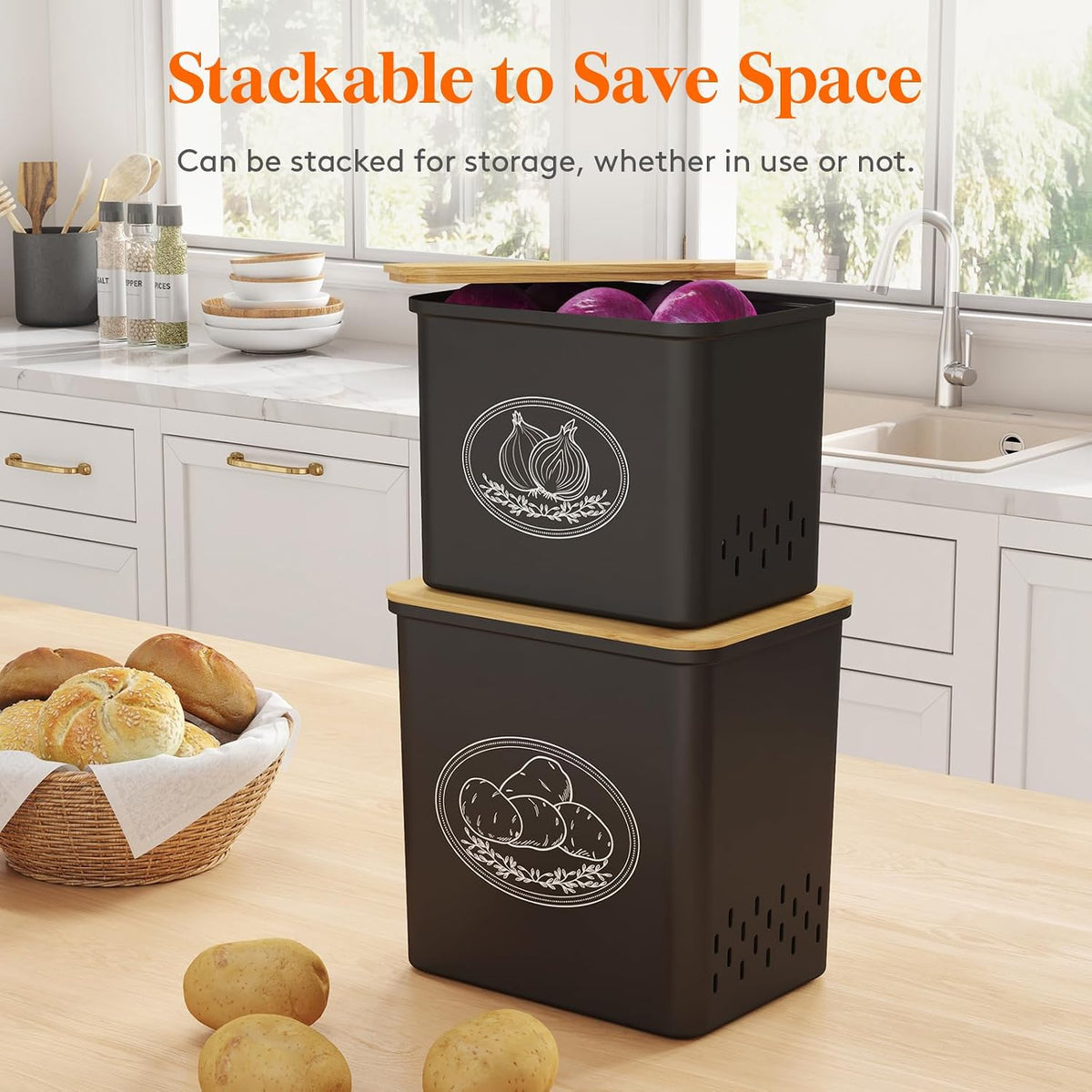 Lifewit Plastic Potato and Onion Storage Bin Box, Set of 3, White