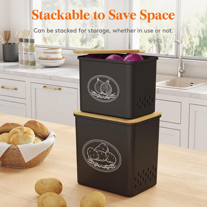 Lifewit Plastic Potato and Onion Storage Bin Box, Set of 3, White