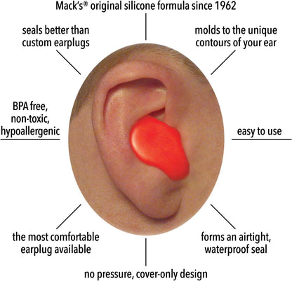 Mack's Soft Moldable Silicone Putty Ear Plugs - Kids Size, 6 Pair - Comfortable Small Earplugs for Swimming, Bathing, Travel, Loud Events and Flying | Made in USA