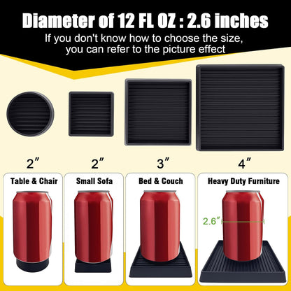 xxxHOLIC Rubber Non Slip Furniture Pads, 2" Black Round, Set of 4 | Furniture Grippers for Hardwood Floors, Anti Skid Caster Cups, Bed Frame & Couch Stoppers, Floor Protectors for Heavy Duty