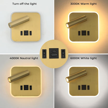 Wall Sconce Plug in with Wall Mounted Reading Lights,Modern Wall Lamp for Bedroom with Charging Station USB C+A Ports,Headboard Bedside Lamps with 3W+9W Night Light,3 Color Temperature