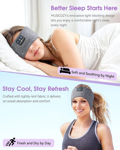 MUSICOZY Sleep Headphones Bluetooth Headband Headphones for Side Sleepers | Sleeping Headbands Wireless Sports Earphones Sweat Resistant Earbuds for Workout Running Cool Gadgets Unique Gifts for Women