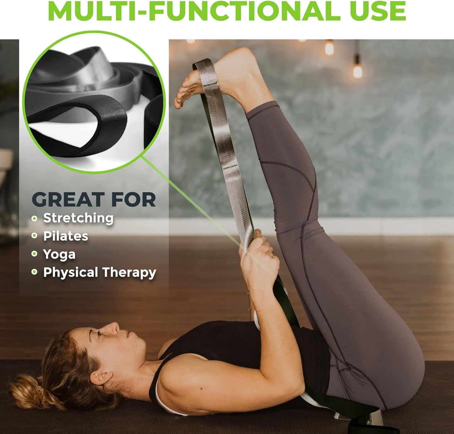 Stretching Strap for Physical Therapy, 12 Multi-Loop Stretch Strap 1.5" W x 8' L, Neoprene Handles, Physical Therapy Equipment, Yoga Straps for Stretching, Leg Stretcher.