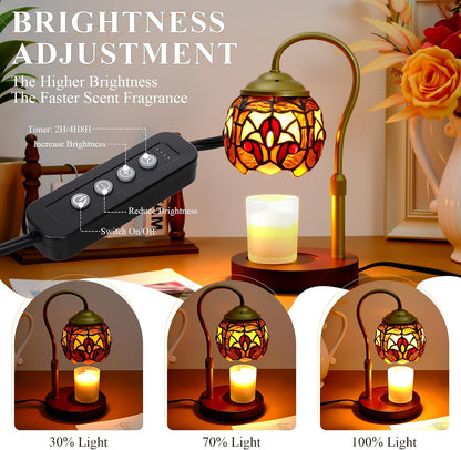 Candle Warmer Lamp - Electric Candle Lamps Timer Dimmer, Sunflower Tiffany Style Stained Glass Candle Warming Lamp Compatible with Jar Candles Valentine Birthday Gifts for Mom Friend Wax Melt Warmer